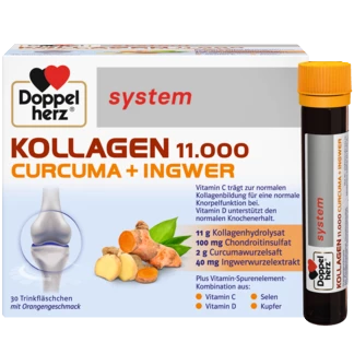Illustration of the product packaging Doppelherz system KOLAGEN 11.000 KURKUMA + ĐUMBIR front view